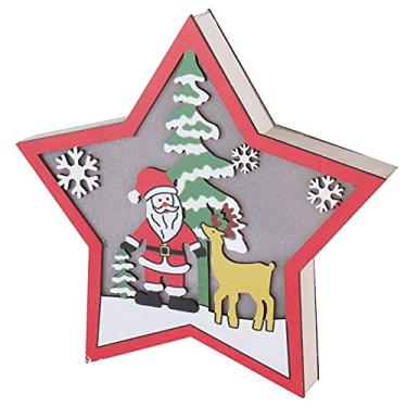 Imagem de ZJchao Ornamento de Estrela de Madeira, Decoração de Natal Com Luz Led para Sala de Aula de Escritório Em Casa Com Brilho Quente, Decoração Artesanal de Férias 18x17cm