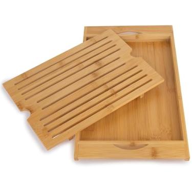 Imagem de Tabua de Pão em Bambu Corte Migalheira Aparador Bandeja Suporte Panela