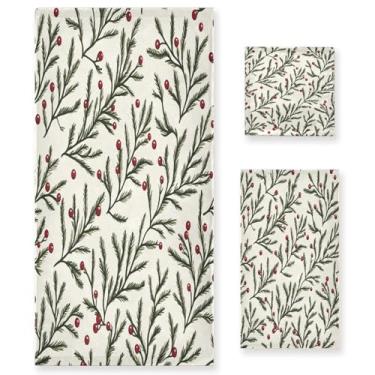 Imagem de Wassud Conjunto de 3 toalhas de banho super macias de Natal, toalhas absorventes de folhas de azevinho para banheiro, toalhas de banho de secagem rápida, toalha de banho para academia, spa, hotel