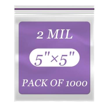 Imagem de Sacos transparentes com zíper de 12,7 x 12,7 cm, pacote de 1000 sacos plásticos resseláveis, duráveis, ideais para armazenamento de alimentos, freezer, lanches, despensa, joias, turismo, embalagem