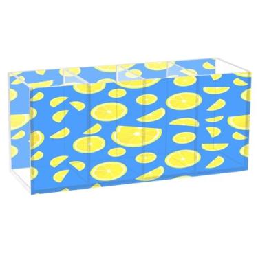 Imagem de CEBUGI Porta-lápis de acrílico com 4 compartimentos, organizador de lápis amarelo, fatias de limão, suporte de pincéis de maquiagem para escritório em casa
