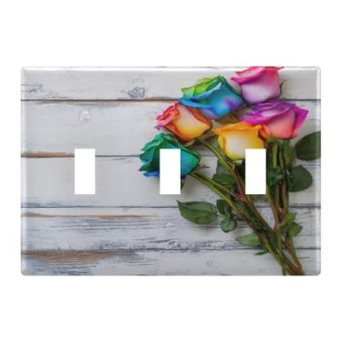 Imagem de Burbuja Valentine Capa de placa de parede com interruptor de luz colorida rosa em madeira, placa decorativa de parede, parafusos incluídos, 3 faixas