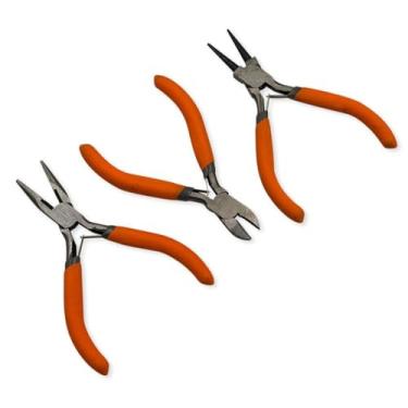 Imagem de Kit 3 Mini Alicates para Bijuteria, Pesca e Eletrônica com Cabos Laranja
