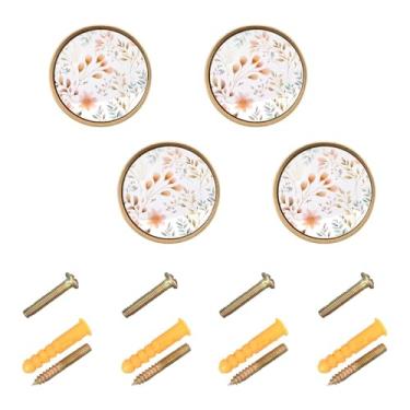 Imagem de Burbuja Maçanetas de armário de cozinha Meadow Flowers pacote com 4, puxadores redondos de 3,5 cm, puxadores de cômoda com parafusos para armários de cozinha, quarto, armário