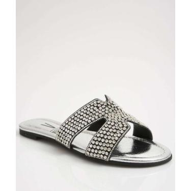 Imagem de Rasteirinha Feminina Metalizada Strass Vizzano-11146, 35, Preto