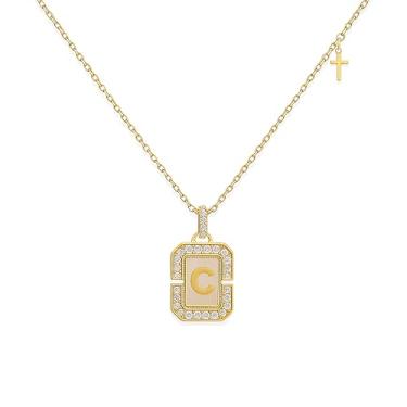 Imagem de BXDA Colar feminino dourado delicado com cruz de A-Z, acessórios de fé religiosa católica cristã moderna joia presente, Latão, Zircônia cúbica