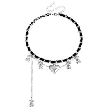 Imagem de GIGB PBDK Colar de flanela preta cubana com coração de ouro/prata, colar delicado com pingente de amor e borla de metal para mulheres, Metal, Liga metálica.