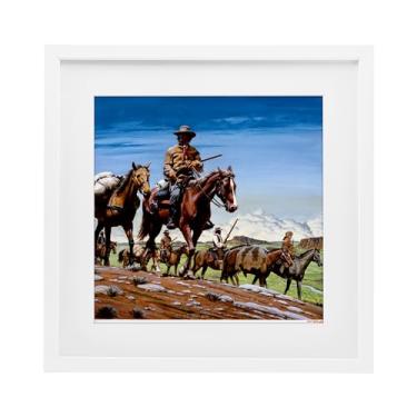 Imagem de Stupell Industries Santa Fe Trail Cowboys Impressão emoldurada preta sob vidro, design por Wind River Studios, 13 x 13