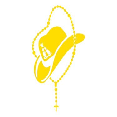 Imagem de Adesivo chapéu Cowboy com o terço - Sertanejo Rodeio Peão para carros caminhonetes caminhão parede (AMARELO, 36x72cm)