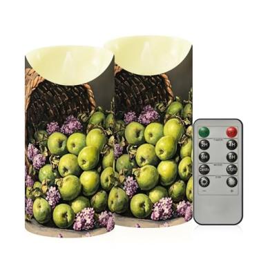 Imagem de Wassud Velas sem chama de ameixas e flores com controle remoto, velas realistas cintilantes com temporizador, velas decorativas para Natal, casamento, festa, decoração de casa média