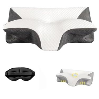 Imagem de Travesseiro cervical, travesseiro anti-ronco, almofada ortopédica ajustável para cama, almofada de suporte de pescoço curvado, almofada de espuma viscoelástica refrescante adequada para posições de