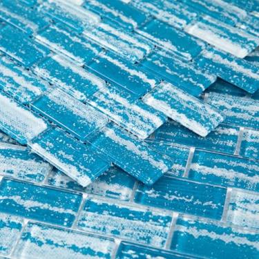 Imagem de Adedeo Azulejo de mosaico de vidro gradiente azul escuro 30,5 x 30,5 cm para piscina Backsplash Chuveiro Waterline Fonte Spa Parede (pacote com 5, 5 m²)