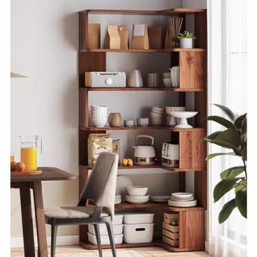 Imagem de NRNQMTFZ Estante de madeira industrial, estante portátil de 4 camadas, prateleira de armazenamento vintage com prateleiras abertas, estantes de livros rústicas para sala de estar, quarto (canto