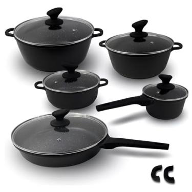 Imagem de Conjunto de Panelas de Cerâmica Antiaderente Revestido de Granito, 5 Peças, Cozinha Saudável, Livre de PFOA (Preto)