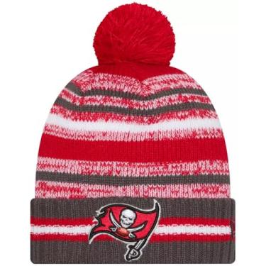 Imagem de New Era Tampa Bay Buccaneers Sideline Sport Gray Striped Cuffed Football Knit Beanie Hat Pom - NFL Cheer Cuff Knit Cap