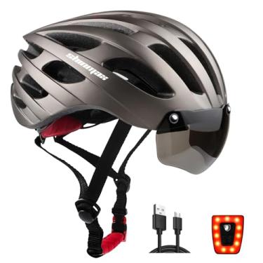 Imagem de Capacete de bicicleta Shinmax para homens/mulheres, capacete de bicicleta adulto certificado CPSC & CE com luz de carregamento USB e óculos magnéticos destacáveis para viseira para ciclismo