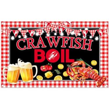 Imagem de YCUCUEI 244 x 152 cm, tema lagosta, frutos do mar, para churrasco, cerveja, decoração de festa ao ar livre, artigos de aniversário, adereços de cabine de fotos