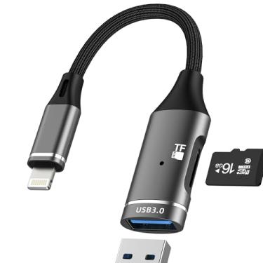 Imagem de Adaptador Lightning para USB (2 em 1) para iPhone 14, 13, 12, leitor de cartão micro SD para Apple MFi certificação, cabo de certificação MFi, câmera digital para iPad, TF, Flash Drive, OTG