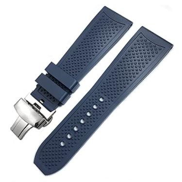 Imagem de FFHAO Pulseiras de borracha 23,5 mm 24 mm para CALIBRE DE CARTIER TANK SOLO SANTOS DE À prova d'água pulseira de relógio de silicone (cor: fivela dobrável azul, tamanho: 24mm)