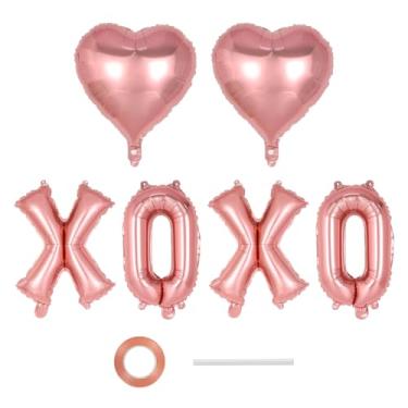 Imagem de Balões de ouro rosa XOXO, faixa de balões de folha de letra XOXO de 40,6 cm, balões de dia dos namorados, balões de coração, para casamento, noivado, dia de galentina, chá de panela, decoração de