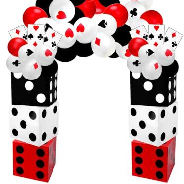 Imagem de 72 PCS Large Dice Favor Boxes Casino Theme Party Decorations Set, Dice Boxes Jumbo Poker Cards Accessory Red Black and White Balloons for Las Vegas Game Night Party Supplies