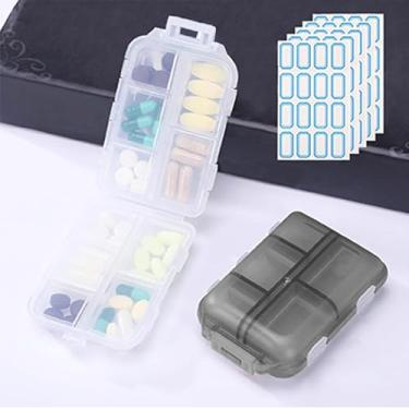 Imagem de Organizador de comprimidos de medicamentos com etiquetas com 10 compartimentos, pequeno suporte semanal de comprimidos para bolsa, caixa de comprimidos compacta e portátil para viagens