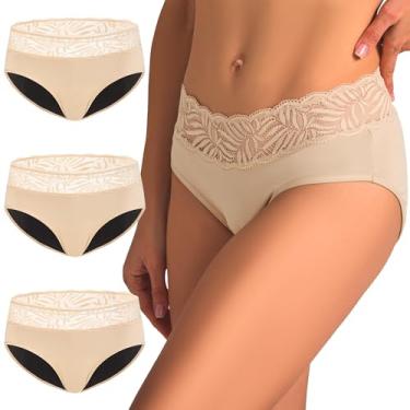 Imagem de Battewa Roupa íntima feminina à prova de vazamento para incontinência noturna, à prova d'água, à prova de vazamento, cuecas absorventes para adultos 100 ml (bege P)