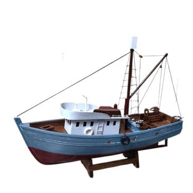 Imagem de shuicui Modelo de veleiro vintage feito à mão madeira maciça barco de pesca decoração de casa mesa artesanato barco 43 cm azul exibição barco lembrança quarto infantil