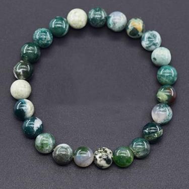 Imagem de 1 peça moderna masculina pedra água grama ágata círculo único pulseira elástica pulseira de pedra natural joias modernas, acessórios de personalidade, alta qualidade, adequado para uso diário