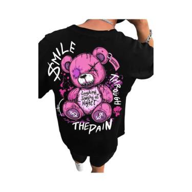 Imagem de Camiseta Masculina De Verão Com Estampa De Urso De Pelúcia, Gola Redon