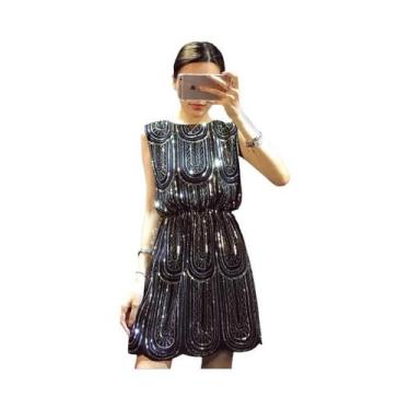 Imagem de Mini vestido sem mangas de lantejoulas feminino, estilo casual, regata