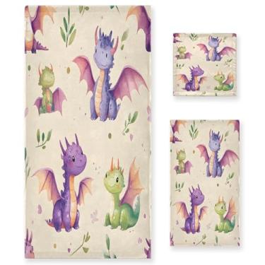 Imagem de xigua Conjunto de toalhas de banheiro em aquarela dragão absorvente macio 3 peças toalha de banho toalha de mão toalhas decorativas para banheiro, academia, hotel, praia, piscina