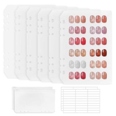 Imagem de Segbeauty 6 folhas A 5 páginas de inserção acrílica de amostras de fichário de amostras de amostras de amostras, 2 bolsos transparentes com zíper para pressionar em embalagens de unhas, 60 peças de