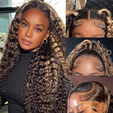 Imagem de Peruca frontal com realce onda profunda 1B/30 cabelo humano Ombre peruca frontal de renda 33 x 10 perucas frontais transparentes para mulheres peruca balayage colorida preta marrom balayage perucas