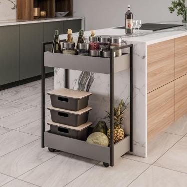 Imagem de Carrinho Gourmet Auxiliar Para Cozinha 2 Prateleiras Noah Grafite-preto M13 M12 - D'rossi