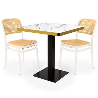 Imagem de Conjunto Mesa De Jantar Redonda Venezia 70x70cm Branca Com 2 Cadeiras Roma - Branco