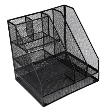 Imagem de Hyuduo Organizador de Mesa de Malha Preta, Moldura de Metal de Ferro, Suporte para Caneta, Organizador de Mesa do Portador de Canetas, de Livros Bandeja de Letra de