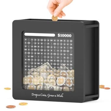 Imagem de Cofre de madeira para crianças e adultos, cofre de 10.000 dinheiro, caixa de economia de dinheiro com adesivos de rastreador, caixa de cartão de presente personalizada, para aniversário, chá de bebê