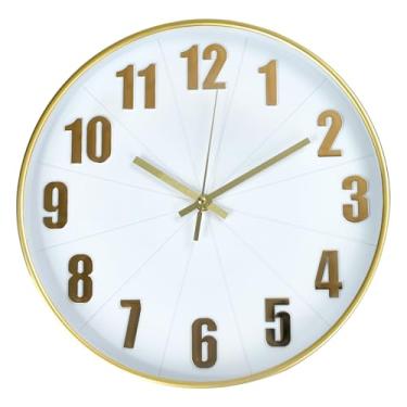 Imagem de BAKBRAND Relógio de parede moderno operado por bateria silencioso, sem tique-taque, relógios de parede redondos, estilo simples, movimento de quartzo, mostrador estereoscópico 3D, relógio decorativo