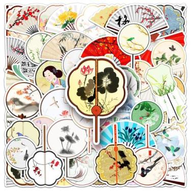 Imagem de Adesivos de ventilador tradicional chinês em aquarela Art Deco x50 - y