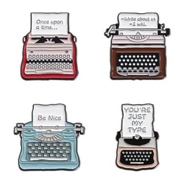 Imagem de Conjunto de broches, máquina de escrever vintage, esmalte retrô, lapel