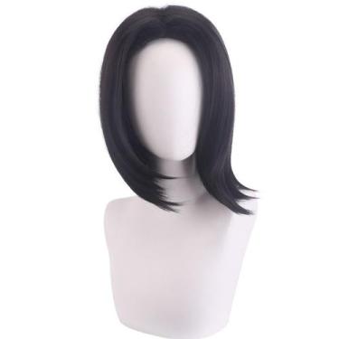 Imagem de Peruca de cosplay preta curta com pontas em camadas de 35 cm para toda