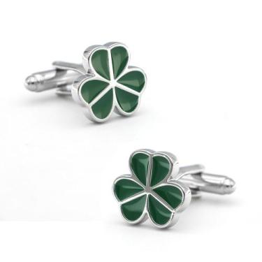 Imagem de Trevo de quatro folhas de esmalte verde Cufflinks para homens em cobre