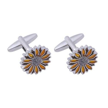 Imagem de Cufflinks, esmalte de girassol, liga vintage para homens e mulheres - 