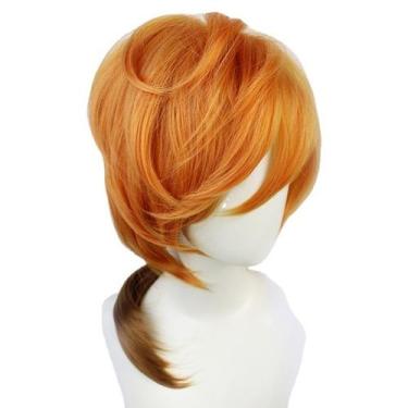 Imagem de Peruca de cosplay curta em camadas laranja com pontas marrons gradient