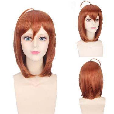 Imagem de Peruca de cosplay curta marrom com franja e lindo cabelo de antena de 