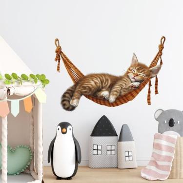 Imagem de Adesivos de parede Cute Cat in Hammock Cartoon Kitty Sleeping - yiweis
