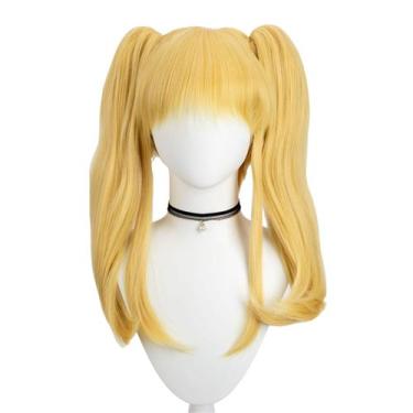Imagem de Peruca de cosplay curta loira com cauda dupla com franja reta de 45 cm