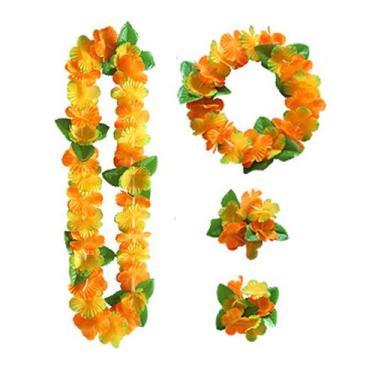 Imagem de Conjunto de colares de flores havaianas e pulseiras Hula Luau Leis - A