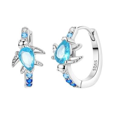 Imagem de Brincos De Argola Borboleta De Zircônio Azul Em Prata Esterlina 925 Jo